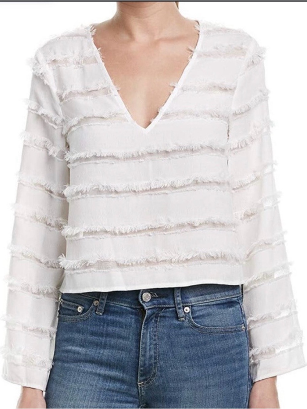 BCBGeneration White Fringed V-Neck Blouse